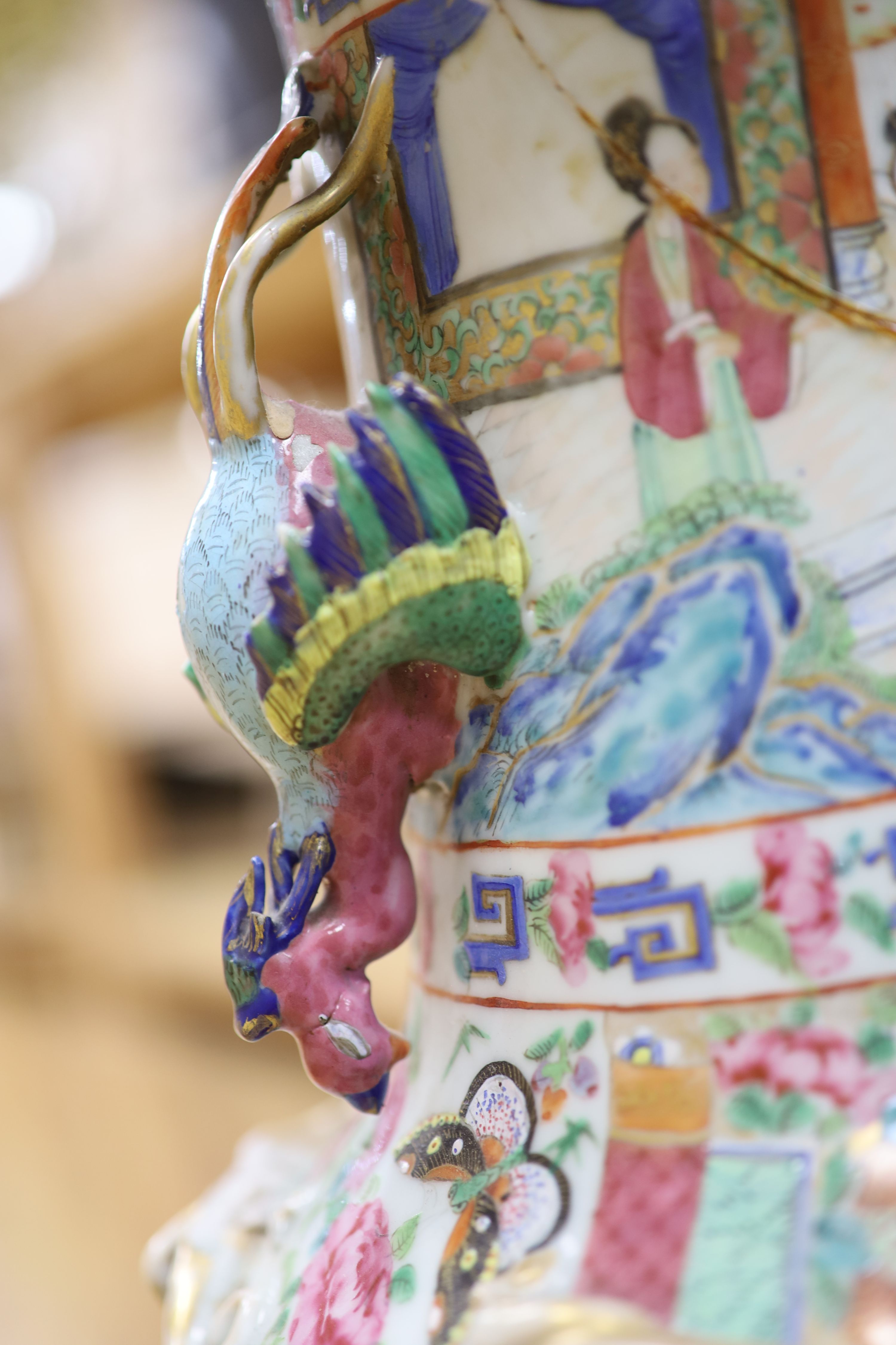 A large Chinese famille rose vase, Daoguang, mounted as a lamp, height 62cm